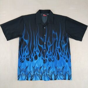 VTG Street Culture Large Mens Shirt Hawaiian Camp‎ Tribal Flames 90s 25x30